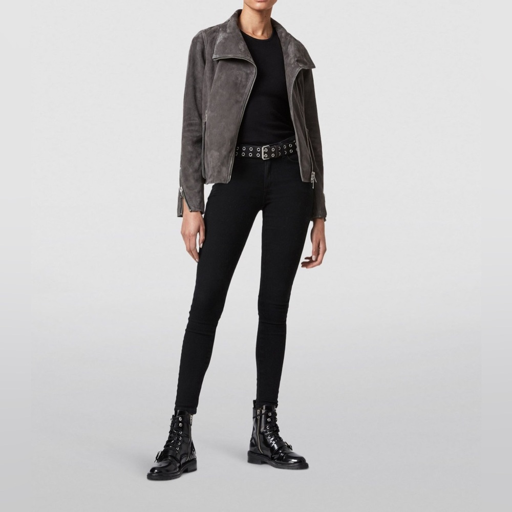 All saints Suede Ellis Leather Biker Jacket slate grey size 2 - Picture 3 of 11